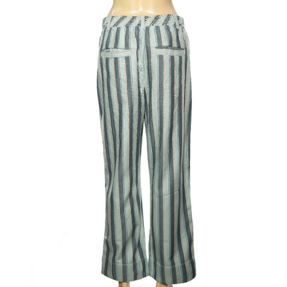 Free People Marielle Pull-On Pants M 8 Women's Striped Trousers Blue Pant 44979 - Picture 4 of 6